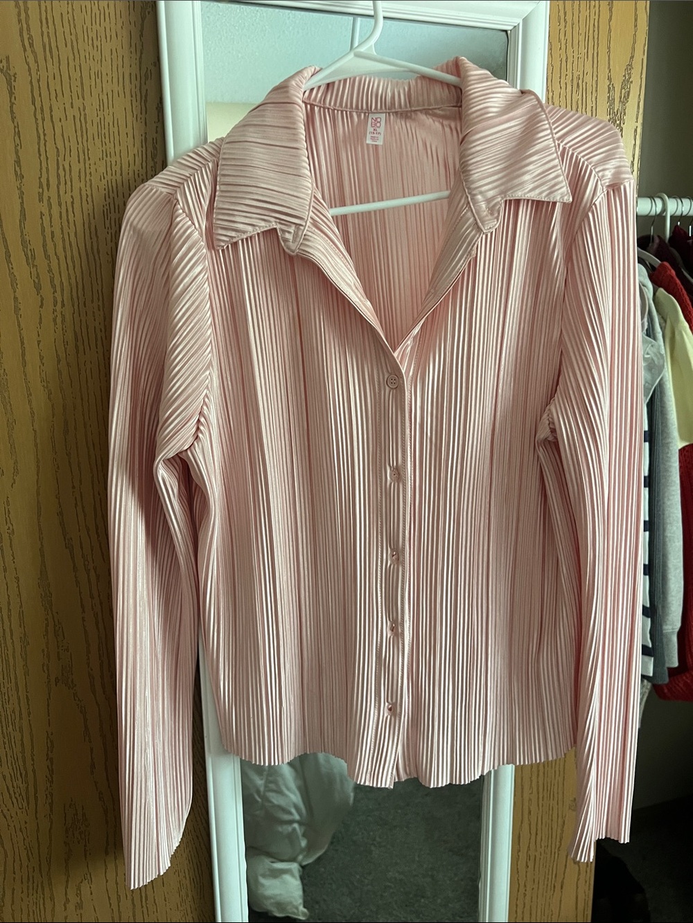 No Boundaries Light Pink Pleated Button-Up Blouse